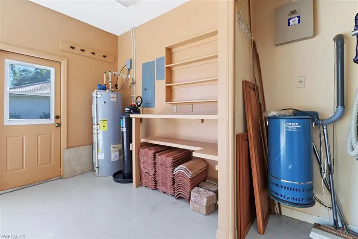 Utility room with electric panel and water heater