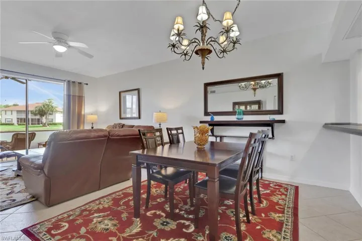 Spacious tile dining area and views of the lake