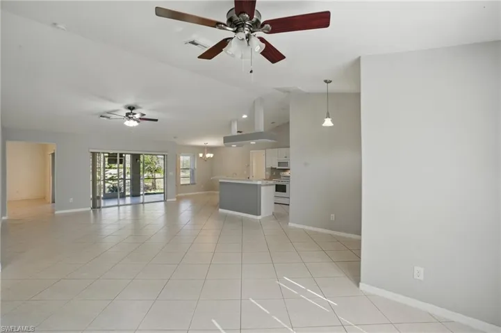 View of living room from den
