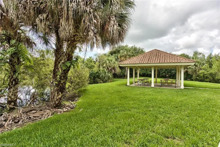 View of community with a patio, a yard, and a gazebo