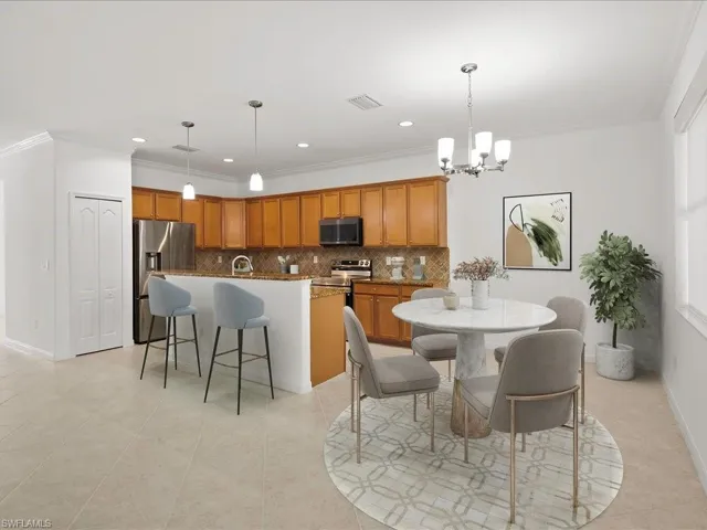 Staged dining and kitchen area