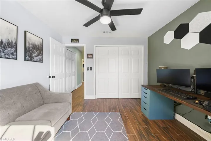 Home office featuring ceiling fan
