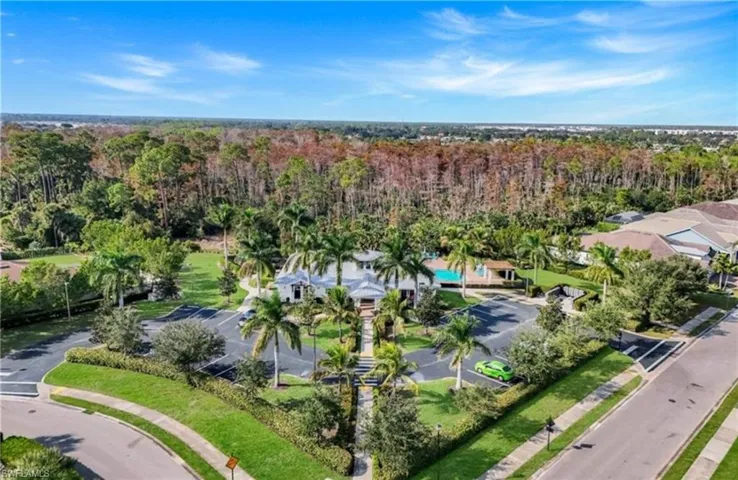 Aerial view of a heavily wooded area