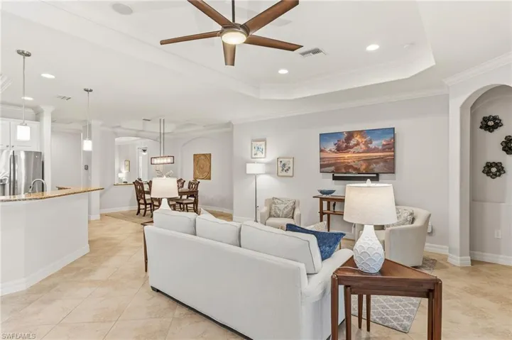 Open living to kitchen/dining area