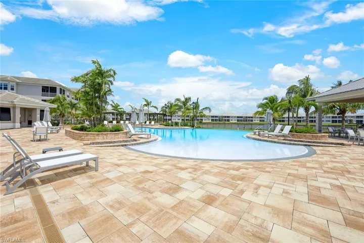 Pool with a patio area