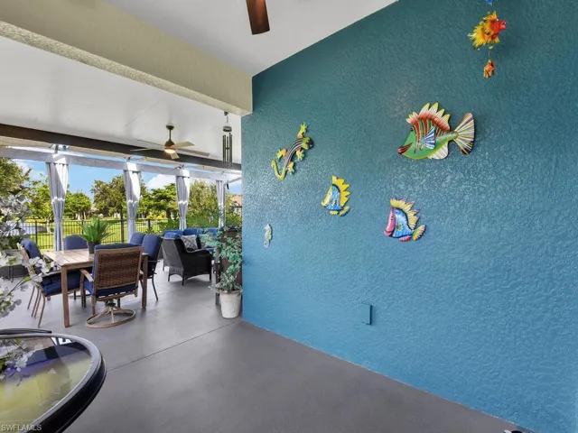 View of patio with ceiling fan