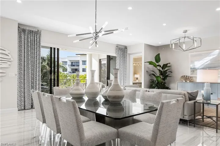 Dining space with a notable chandelier