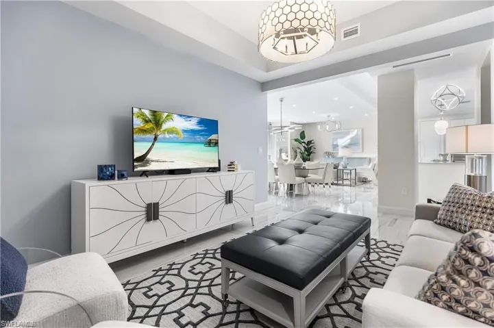 Living room with a chandelier