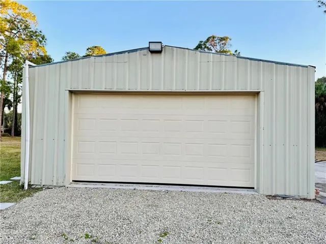 View of detached garage