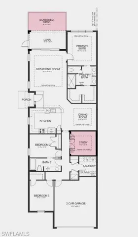 Structural Options Added Include: Extended Screened Patio and Study