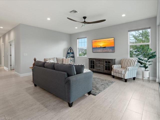 Living room with 10 ft ceiling