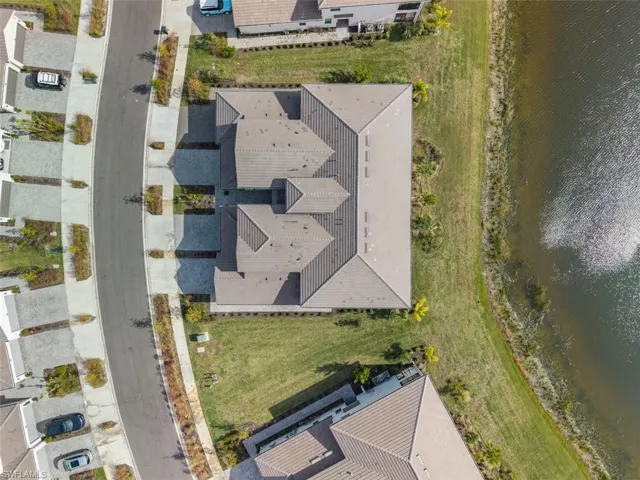 Aerial view of a nearby body of water