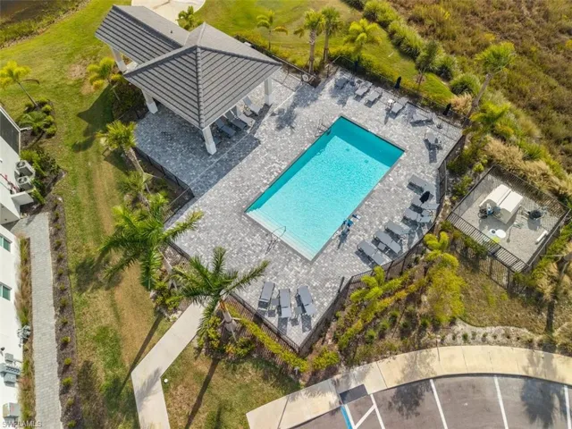 Drone / aerial view of a pool