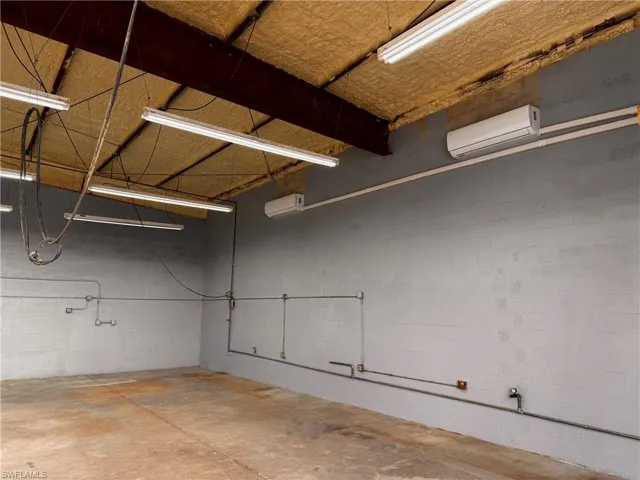 Basement with an AC wall unit