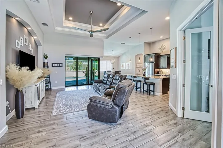 Living room with a raised ceiling