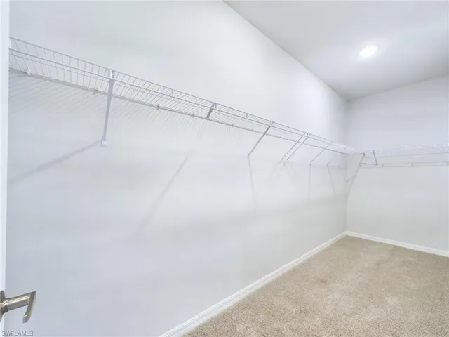 Spacious closet with light colored carpet