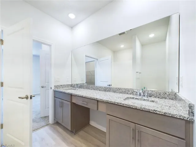 Bathroom featuring vanity and wood-type flooring