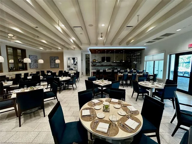 Dining area with beam ceiling