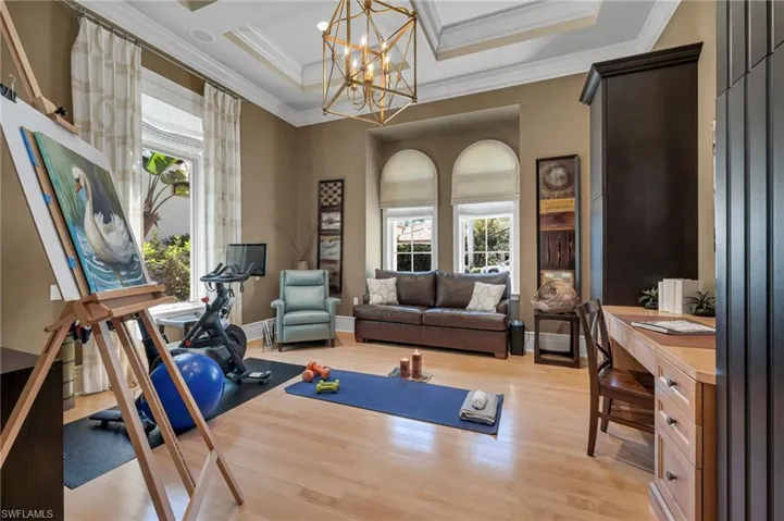 This large study is currently being used as a den, office, art studio, and yoga/exercise studio.