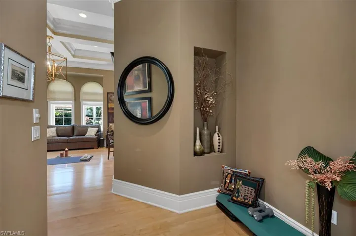 The study is oversized and has wood floors and beautiful built-ins.  It is across from the half bath, and could be made into a fourth ensuite bedroom.
