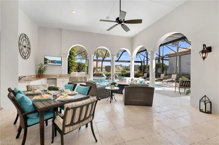 The expansive, covered outdoor space in this residence is amazing, and the ambience truly is spectacular at night...