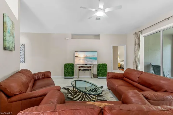 Vaulted ceiling with an attached ceiling fan