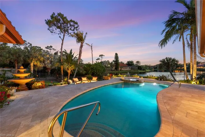 Evening view of pool are with lake view