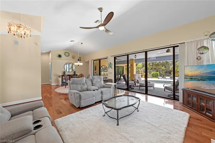 Greatroom and dining area all open to covered outdoor space.