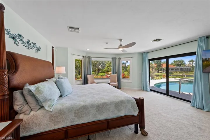 Master suite with views from windows and doors