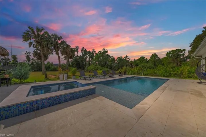 Swimming pool featuring a patio area and an in-ground hot tub