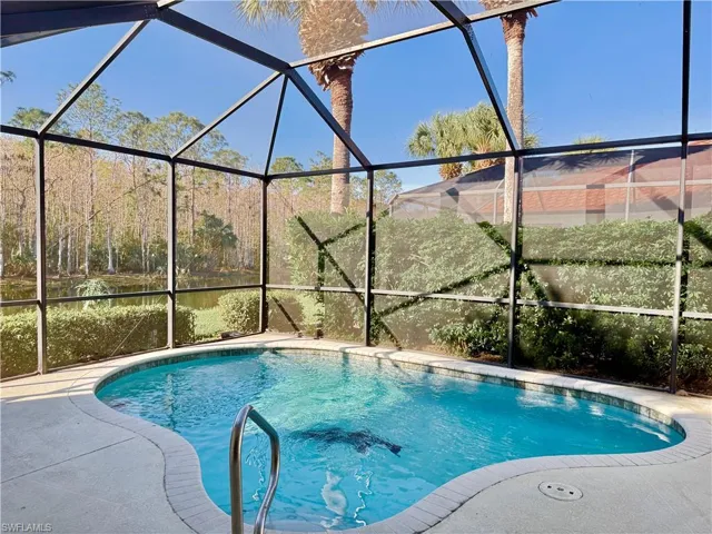 Pool with custom designs on bottom, seated pool ledge and on the stairs