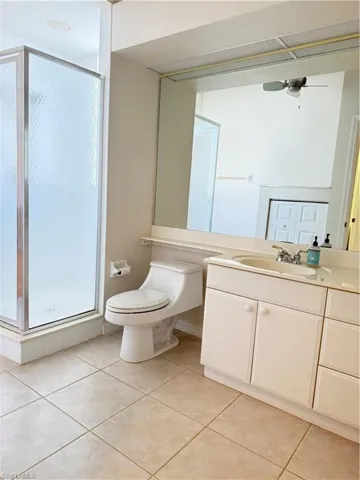 Guest bath with a large walk in shower and plenty of cabinet space