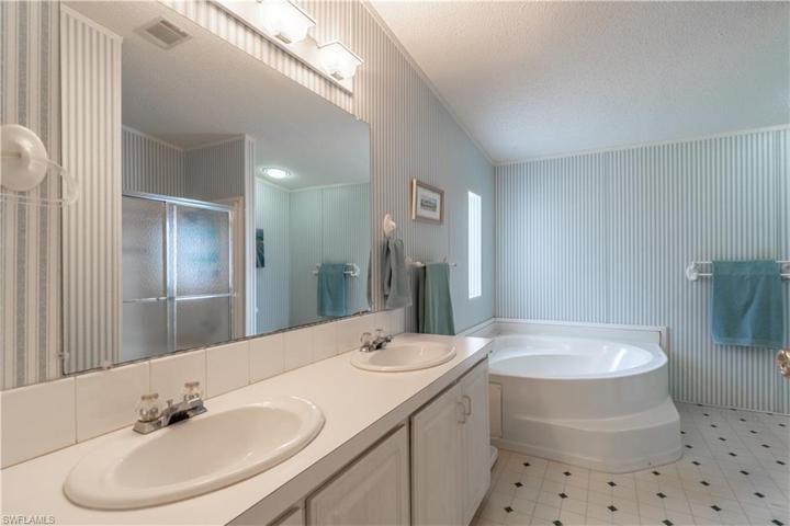 Double sink and tub view of Primary Bathroom