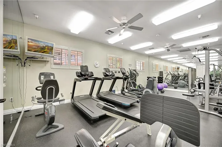 Gym with ceiling fan