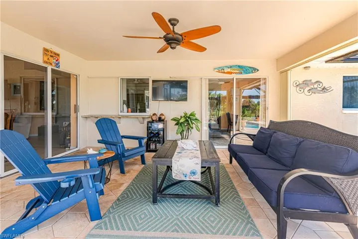 Covered outdoor seating and lounge area