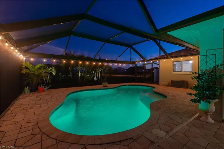 Night skies overlooking pool