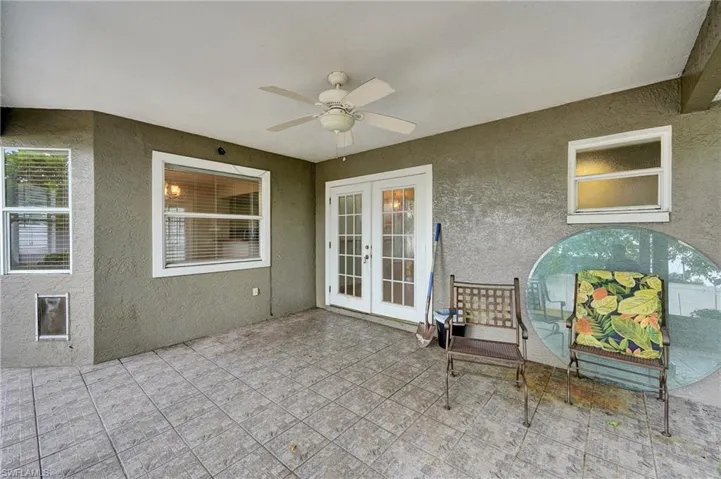 View of patio / terrace with ceiling fan and french doors