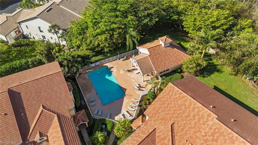 Bird's eye view of pool and clubhouse-LOW CONDO DUES