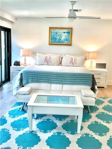 Bedroom with visible vents and light wood-style flooring