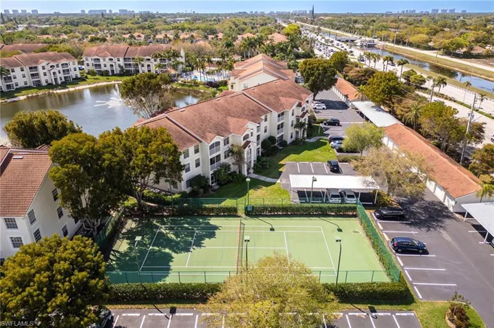 Drone / aerial view of skyline and a large body of water