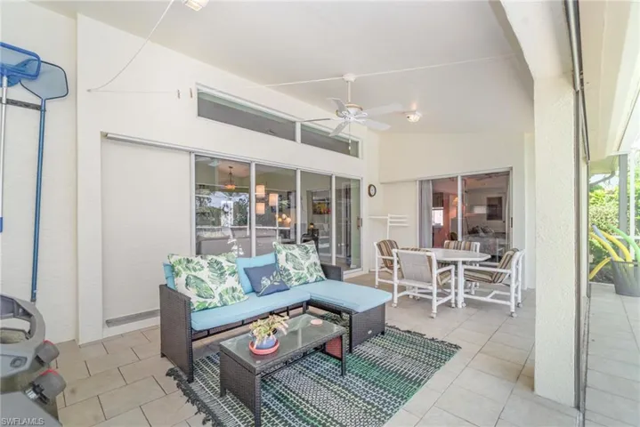View of patio / terrace featuring ceiling fan and outdoor dining space