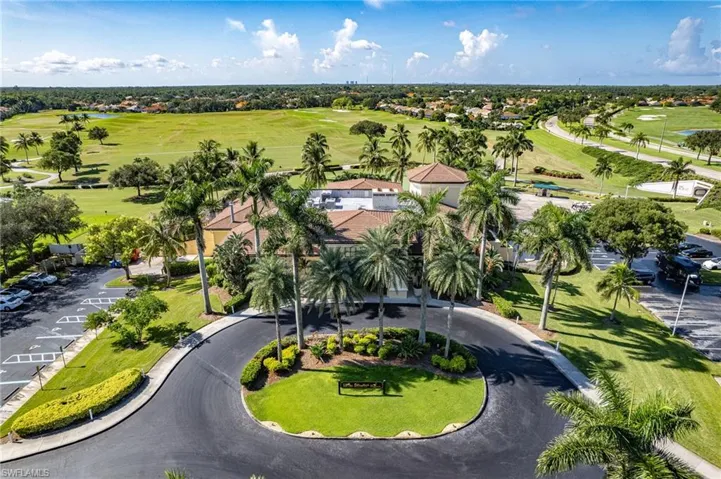 Aerial perspective of suburban area with a golf club