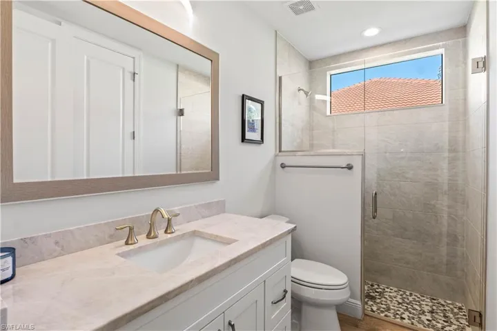 Close up of walk in shower - this is one of three bathrooms in this amazing home!