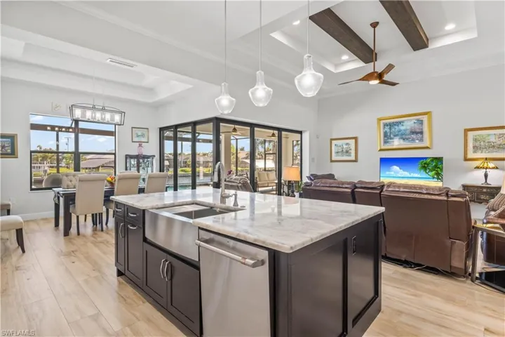 View from kitchen into dining room and living area!