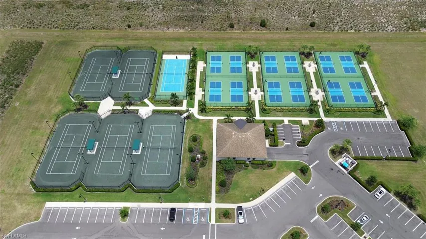 Extensive recreational courts featuring multiple tennis courts and pickleball courts