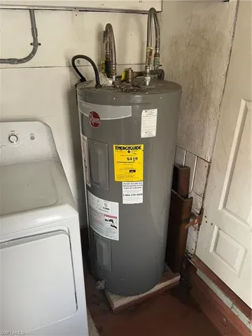 Utility room with washer / dryer and electric water heater