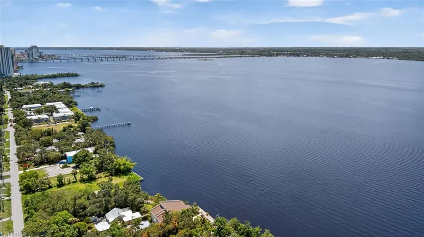 Bird's eye view of a notable bridge and the river