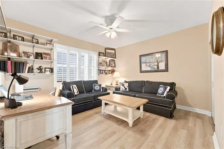The versatile third bedroom is currently styled as a private office but offers endless possibilities—as a guest retreat, playroom, reading room, media or TV room, or home gym. An ensuite half bath adds convenience and functionality to this flexible space.