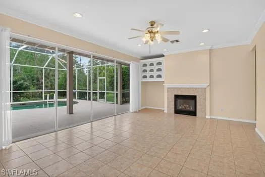 Expansive family room with tile floors