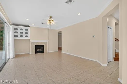 Family room with fireplace and built-ins